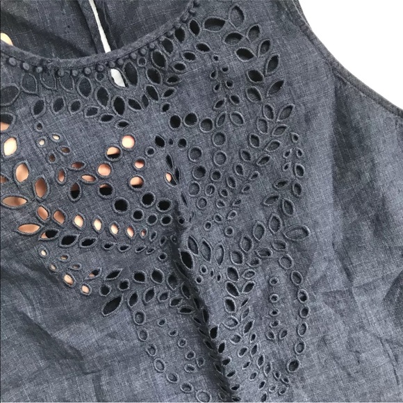 Joie Linen Tank Top Encycllia Blue Scallop Hem - Picture 6 of 8